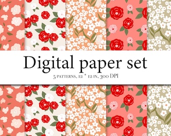 Clipart modello con fiori carta digitale - fiori senza cuciture - stampe floreali - sfondo fiori - primavera - carta digitale floreale