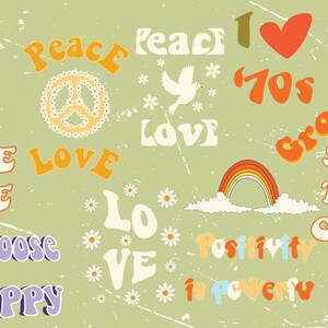 Ensemble de cliparts citations rétro, PNG rétro style années 70 pour T-shirts Mugs, sublimation de texte groovy png, fichiers vectoriels de conception de chemise vintage 007