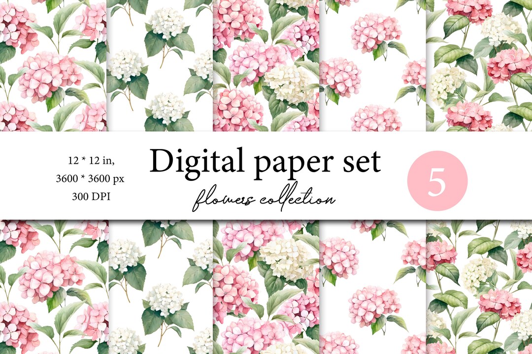 Watercolor Pink Digital Paper Pack, Hydrangea Scrapbook, Hydrangea ...