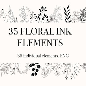 Éléments de fleurs -35 éléments -Utilisation commerciale - Floral Design-Wildflowers Clipart -Line Art Flower -Wedding Clip Art -Floral Illustration