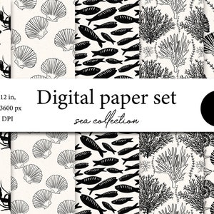 Sea Digital Paper-Underwater Ocean - Crab Digital Paper - Lighthouse - Seamless Surface Patterns - Fabric design - Scrapbook paper