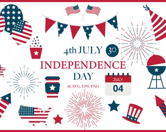 4th of July digital clipart, Independence day clipart, USA flag clipart, Stars and stripes, Red white and blue, American celebration. 140