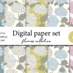 Hydrangea digital paper pack, White Hydrangeas Scrapbook, Hydrangea seamless pattern,  Hydrangea SVG , Floral Background