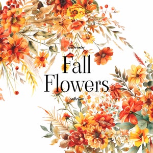 Acuarela Floral Clipart - Acuarela Flores de otoño - Otoño Flores silvestres clipart png - Borde floral - Clipart de boda flores neutrales marrones