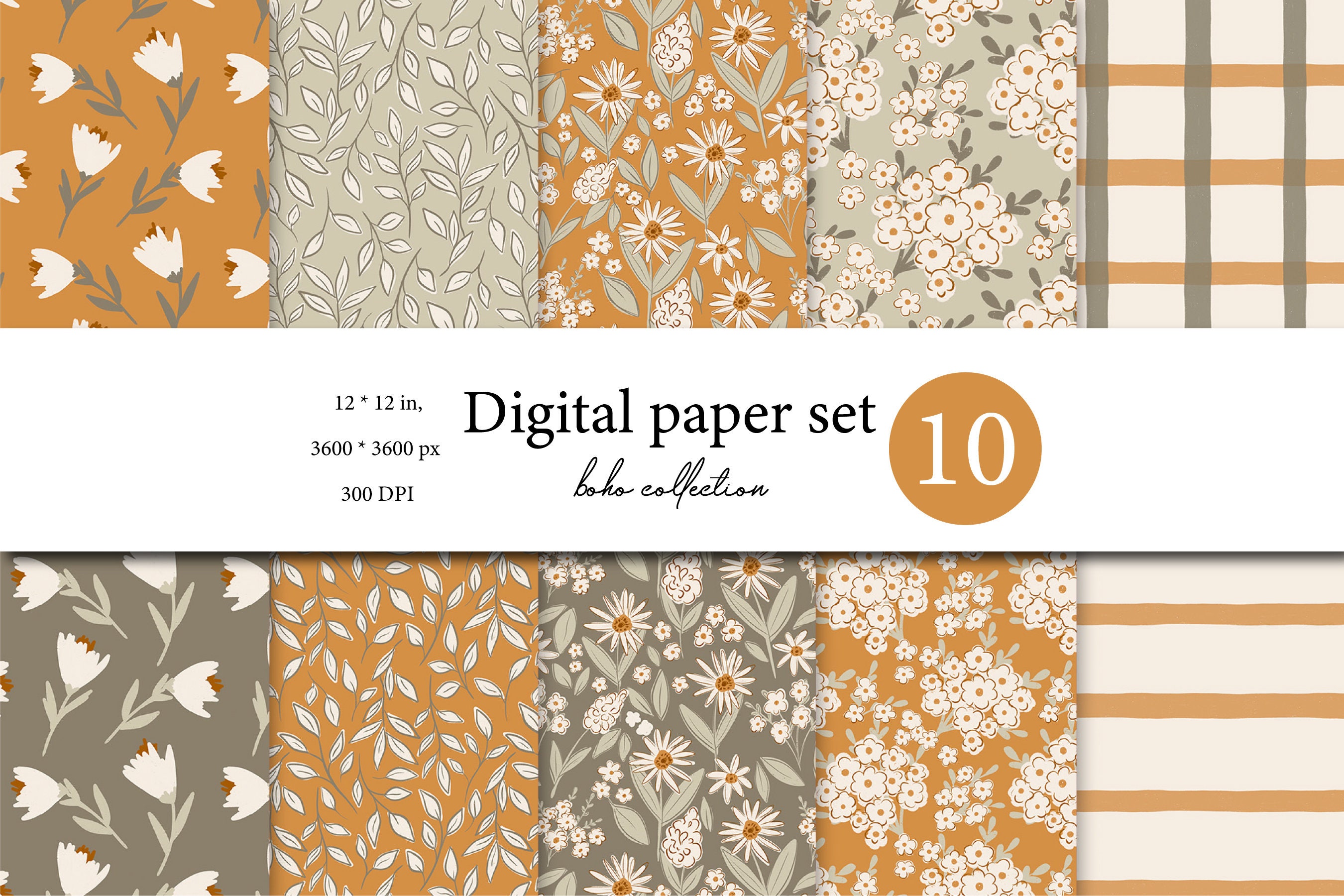 10 Boho Seamless Digital Papers, Boho Scrapbook Paper, Boho Backgrounds ...