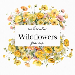 Watercolor Wildflowers Frame Clipart  Wild Flowers Clipart Summer Field Watercolor Floral Frame Botanical Clipart