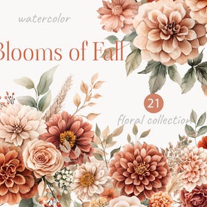 Akvarell blommig clipart - Akvarell höstblommor - Höstvildblommor clipart png - Blommig kant - Bröllopsrost & Neutral Boho Bukett