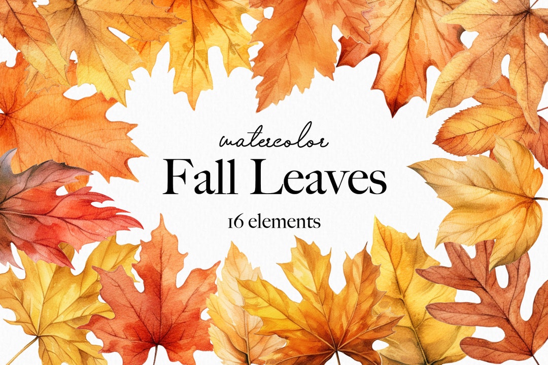 Fall Leaves Clip Art Watercolor Fall Clipart Floral Green Red Brown ...