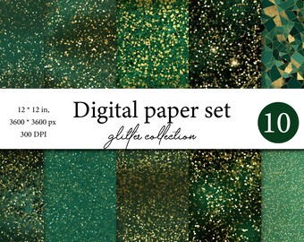 Christmas Glitter Digital Papers - Textures - Metallic Glitter Seamless Pattern - Green Red Background - Holiday Background Scrapbook Papers