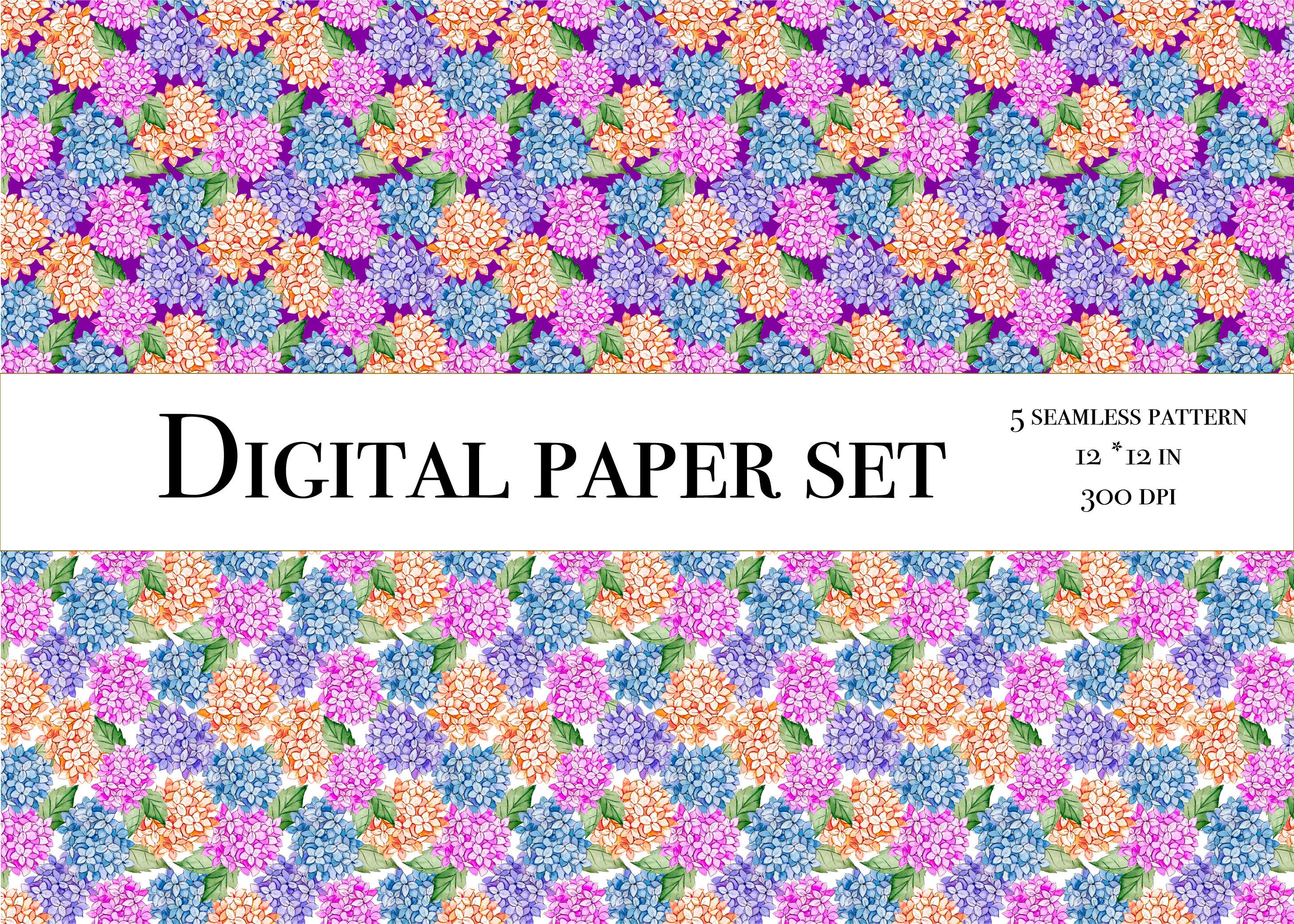 Watercolor Digital Paper Pack, Hydrangea Scrapbook, Hydrangea Seamless ...