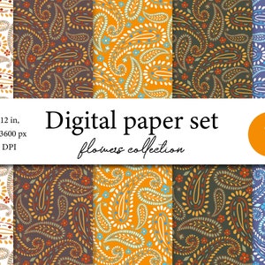 Bunte Paisley Digital Paper Pack - Sofortiger Download zum Basteln - Paisley Floral Digital Paper - Paisley Muster - Paisley Hintergründe