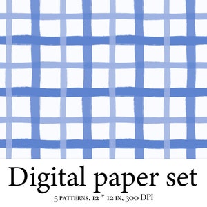 Pu&ograve; includere: Set di carta digitale con 5 motivi a quadri blu e bianchi. Ogni motivo misura 30,5 cm per 30,5 cm e 300 DPI.