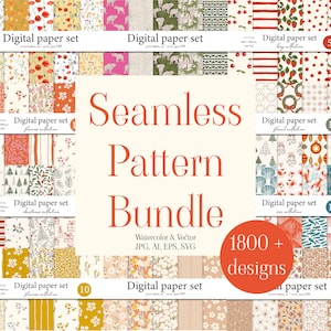 Digital Paper Bundle - Seamless Patterns - Printable Scrapbook - Digital Download Commercial Use - Background Paper Clipart Graphic Bundle