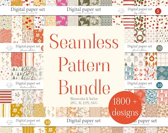 Digital Paper Bundle - Seamless Patterns - Printable Scrapbook - Digital Download Commercial Use - Background Paper Clipart Graphic Bundle