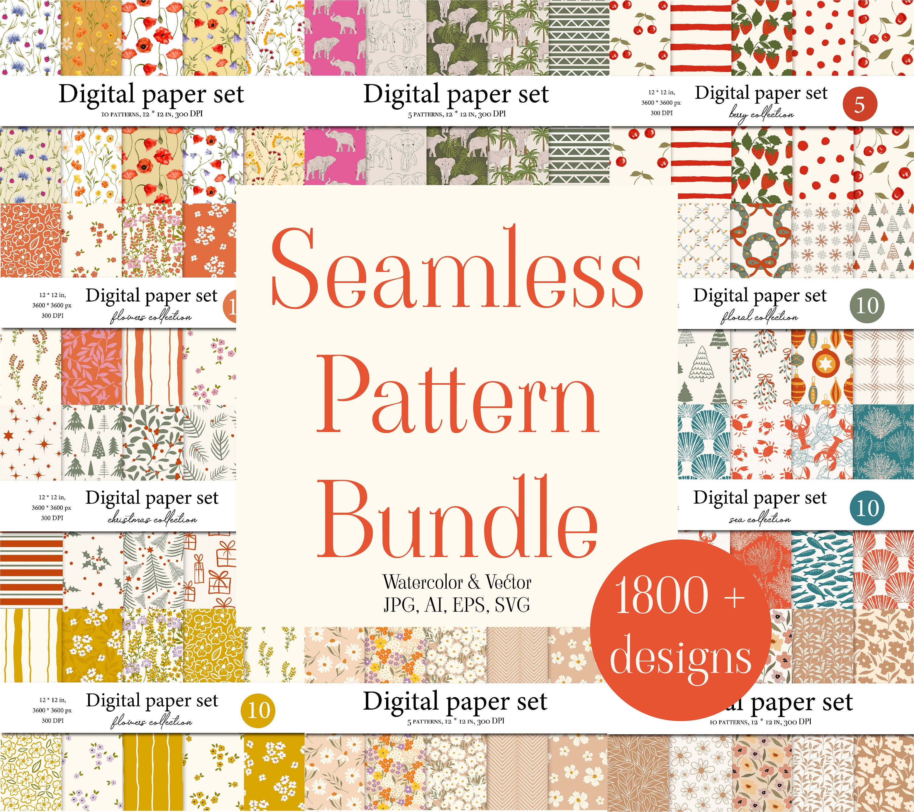 Digital Paper Bundle - Seamless Patterns - Printable Scrapbook - Di…