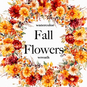 Couronne de fleurs automne aquarelle - clipart automne - clipart bouquets automne png - bouquets de fleurs automne aquarelle - clipart floral