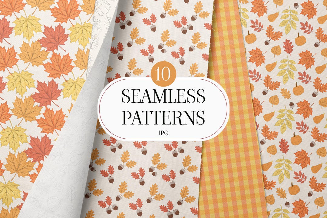 10 Autumn Seamless Patterns Bundle, Fall Leaves Digital Paper, Pumpkin ...