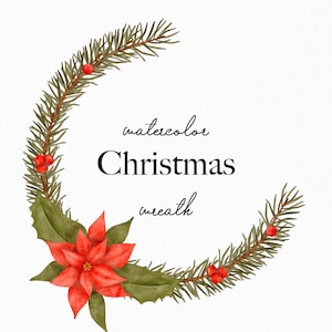 Christmas Clipart Watercolor - Winter Greeneryn - Watercolor Wreath Clipart - Winter Wreath - Pine Cone Wreath - Winter Berries Wreath