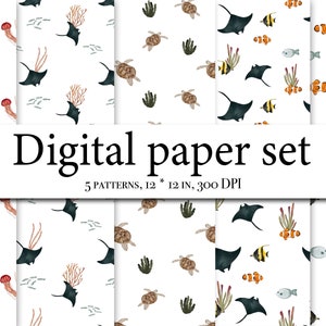 Papel digital submarino - Papel digital sin costuras - Papeles digitales oceánicos - Papeles digitales para niñosPatrones de superficie sin costuras - Diseño de telas