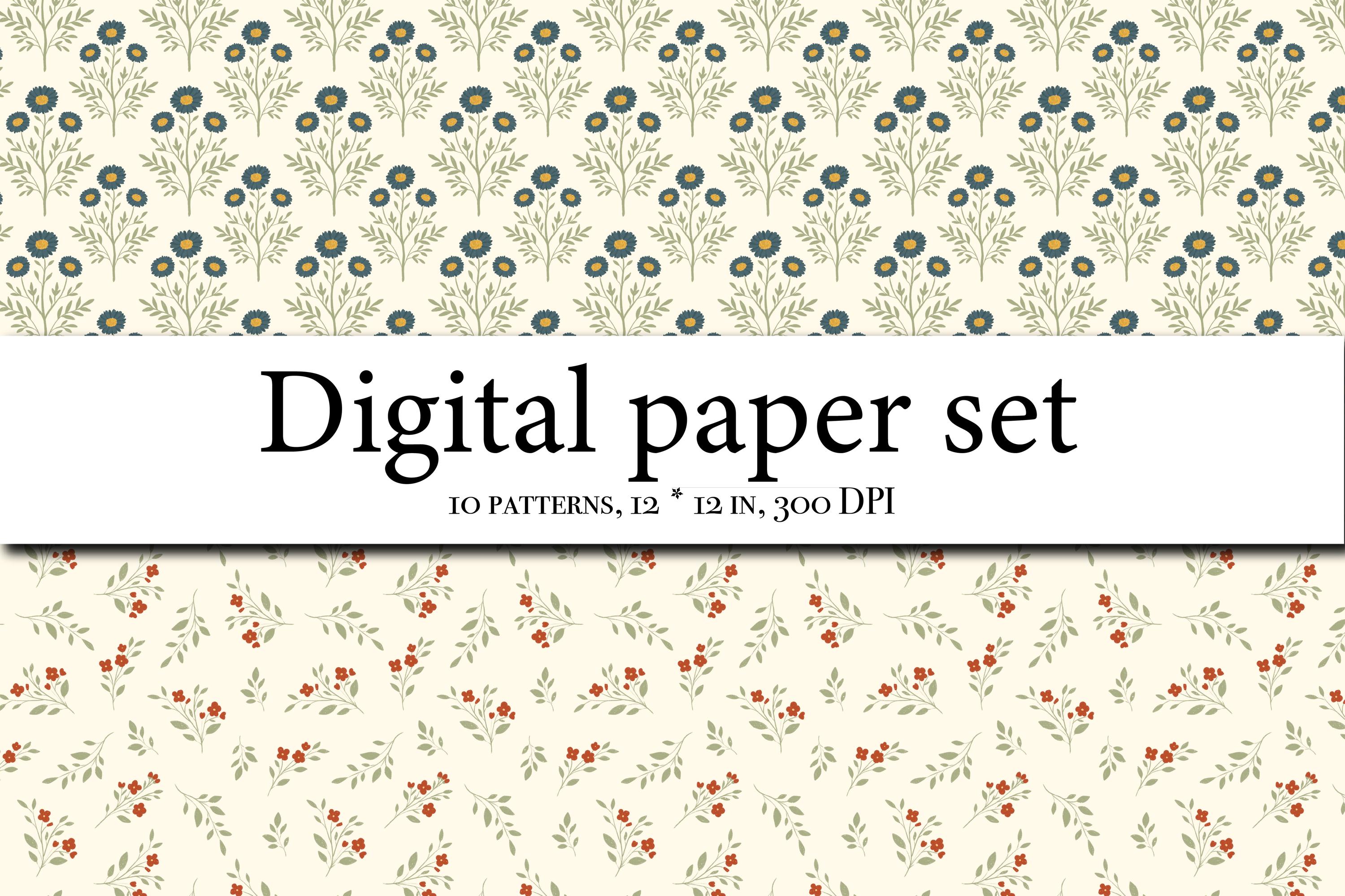 10 Vintage Floral Seamless Patterns Bundle, Cottagecore Botanical ...
