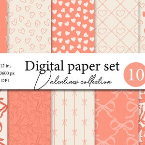 Valentinstag Digitales Scrapbooking, 10 Valentinstag Herzen Nahtlose digitale Papiere, Herz Hintergründe, Bögen Digitales Papier, Farbband Papier