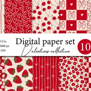 Scrapbooking digital do Dia dos Namorados, 10 papéis digitais sem costura de corações de São Valentim, fundos de coração, papel digital de São Valentim