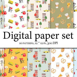 New York Digitales Papier, New York Muster Drucke, New York Thema druckbare Downloads, New York Muster DIY Scrapbook Papier