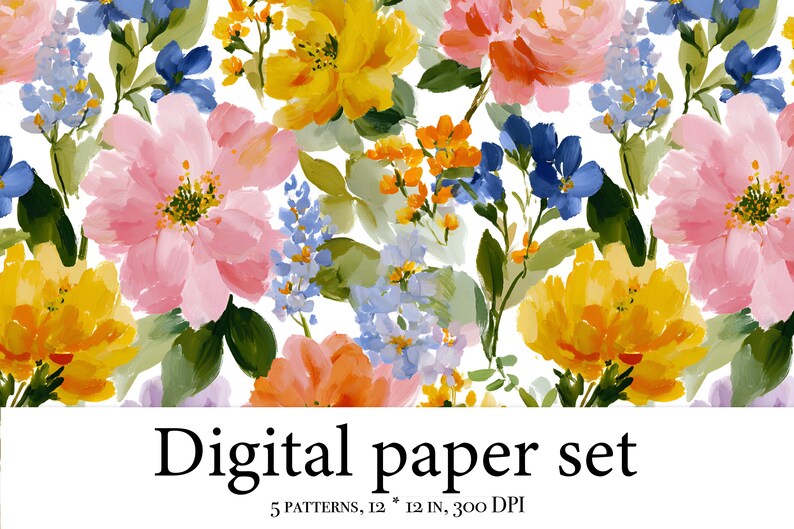 Floral Seamless Patterns Bundle JPG | Watercolor Flower Digital Papers ...