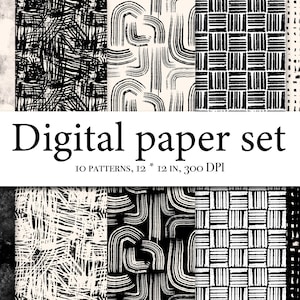Papel digital de trazos abstractos, papeles de álbum de recortes, patrones sin costuras, fondo digital, papel digital de salpicaduras de pintura en blanco y negro