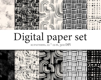 Abstract strokes digital paper, Scrapbook Papers, Seamless Patterns, Digital Background, Black and White Paint Splatters Digital Paper