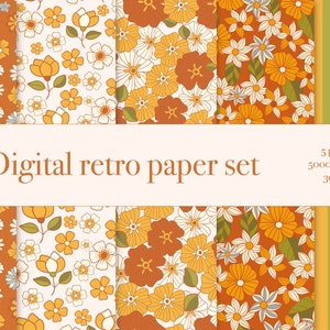 Retro 70s 60s - Floral Hippie Summer- Groovy Flower - Power Flower - Child printable digital paper pack - Seamless pattern - Scrapbook Paper