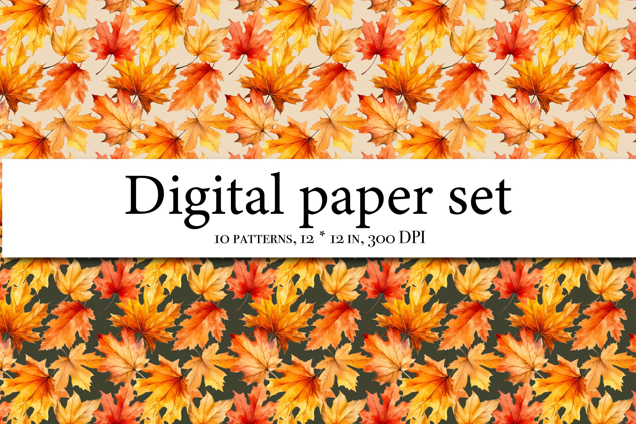 Watercolor Fall Leaves Digital Paper - Autumn Pattern - Rustic ...