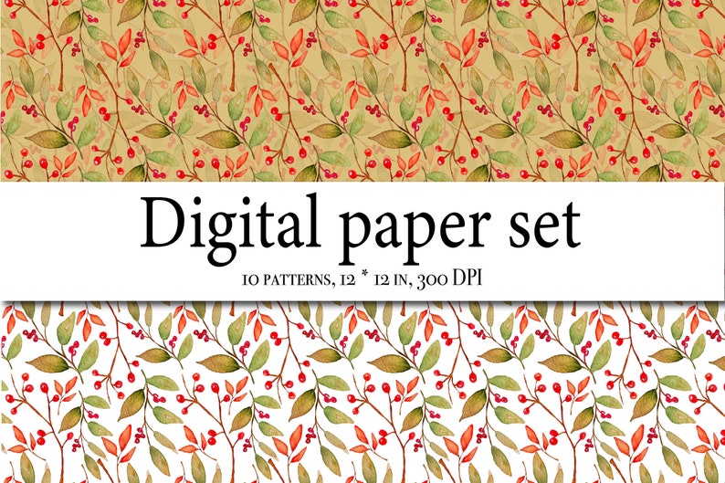 Watercolor Fall Leaves Digital Paper - Autumn Pattern - Rustic ...