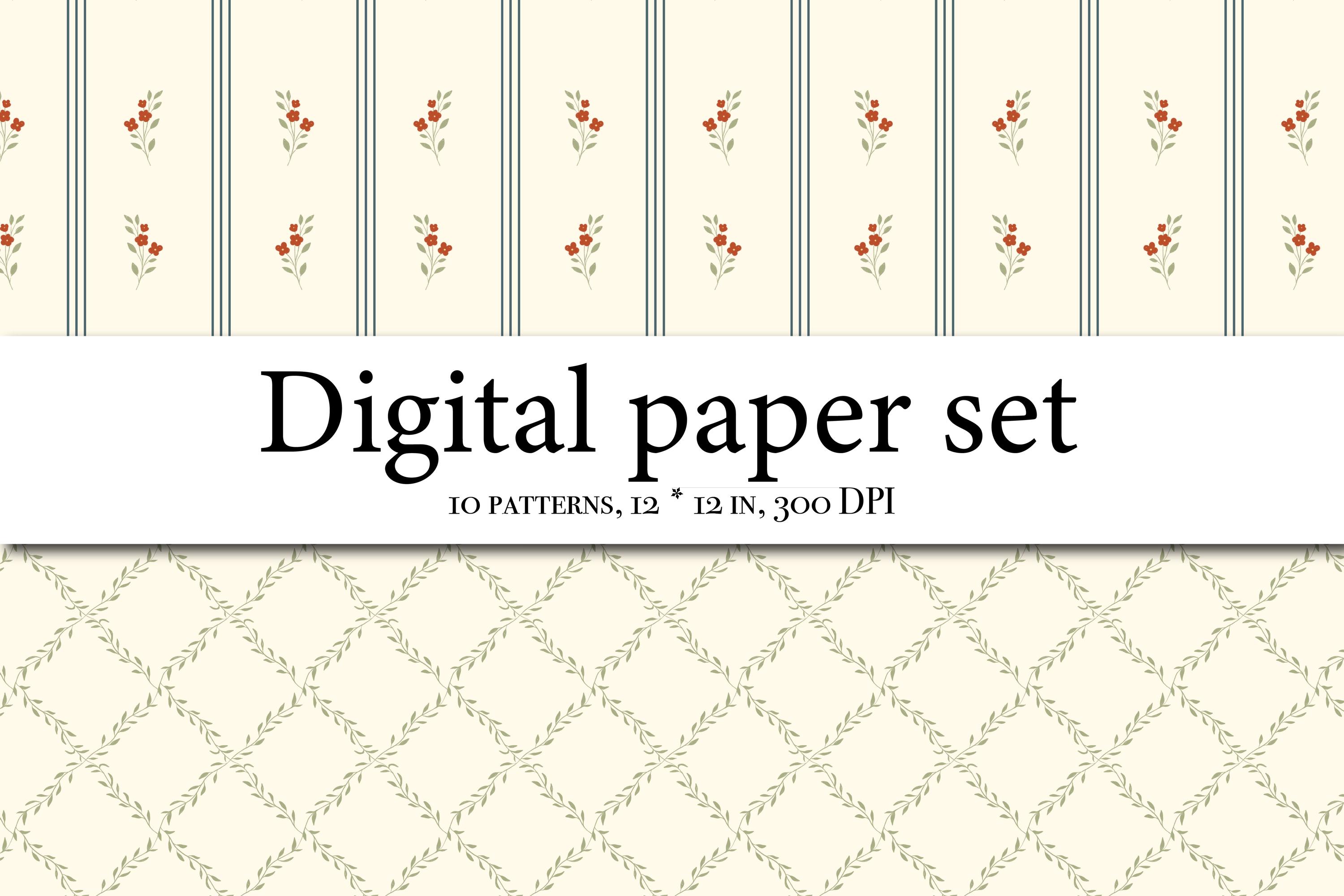 10 Vintage Floral Seamless Patterns Bundle, Cottagecore Botanical ...