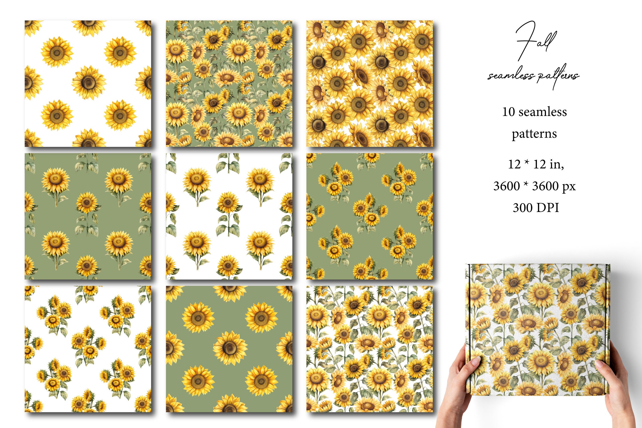 Boho Sunflower Digital Paper, Sunflower Seamless Pattern for Fabric ...