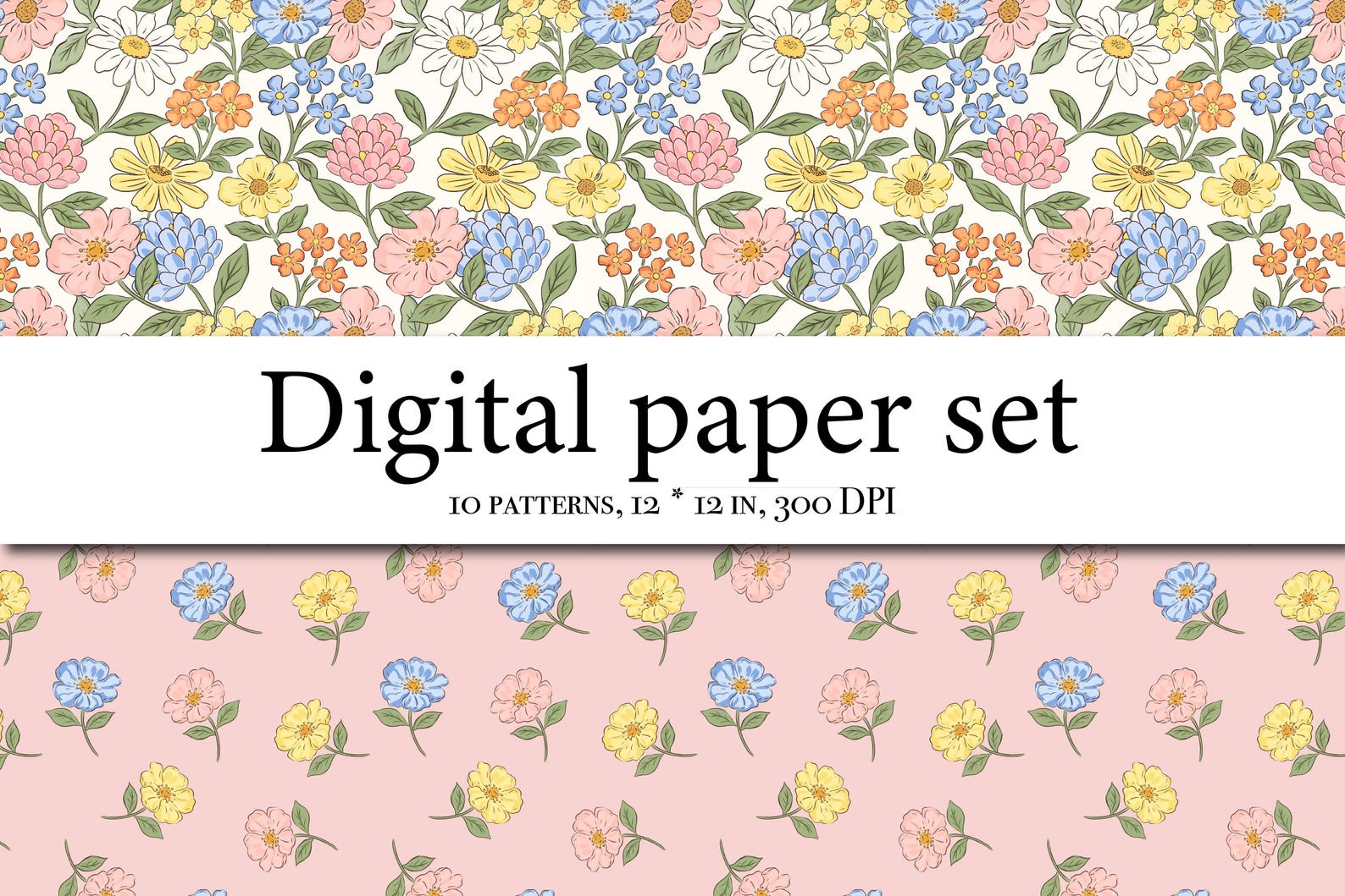 10 Seamless Floral Patterns Bundle, Vintage Spring Flowers Digital ...