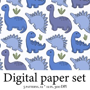 Carta digitale dinosauro, carte scrapbook jurassic, carta da parati dinosauri, sfondo compleanno Modelli sfondo dinosauro Simpatico dinosauro immagine 3