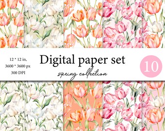 Stravagante Tulip Delight - Carta digitale per acquerello per artigianato - Bellissimo bouquet di tulipani - Set di carta digitale tulipano per realizzare biglietti