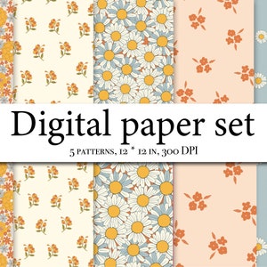 Padrão clipart Hippie Designer Paper - Fundo - 70s Flower Vintage - Retro Digital Paper - Seamless Pattern - Scrapbook Paper