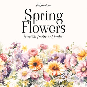 Aquarell Blumen Clipart - Feld Grenzen - Soft Pastell Blumen Clipart - Wildblumen Grenze Set - Wiese kleine Blumen - Digitale Clipart PNG