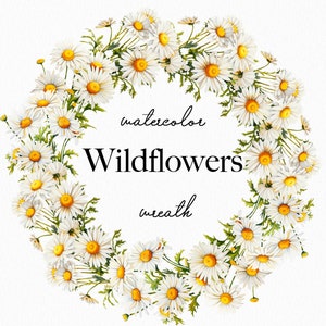 Watercolor Wildflower Wreath - Wildflowers frame clipart - Floral wreath set - Meadow Flowers png - Daisy clipart - Digital clipart PNG