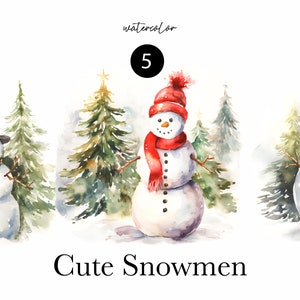 Festive Holiday Snowman Clipart - Watercolor Snowman clipart PNG - Watercolor Winter clipart - Christmas Snowmen - Christmas decor for cards