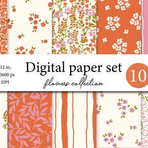 10 bloemen naadloze digitale papieren, bloemen scrapbook papier, Boho achtergronden, commercieel gebruik digitaal papier, botanische patronen, schattige Boho