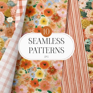 10 Autumn Floral Seamless Patterns Bundle, Watercolor Fall Flowers Digital Paper, Vintage Botanical Prints, Fabric, Scrapbook JPG