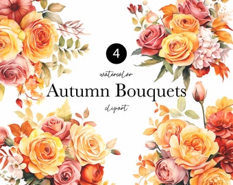 Watercolor Fall flowers - Fall clipart - Fall bouquets clipart png - Watercolor Autumn Floral bouquets - Floral clipart commercial use