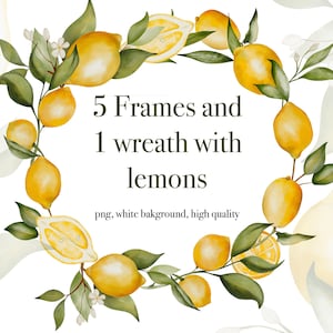 Zitrone Rahmen Clipart-Zitrone Kranz-Blumen Rahmen Clipart-Sommer Clipart-Zitrone Hochzeit Einladungen-Aquarell Zitrus Clipart-Citrus 009