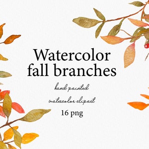 Autumn Watercolor Clipart - Fall Clip Art - Fall Leaves Clipart -Berries - Twigs - Branches - Fall Wreath Clipart - Illustrations - Harvest