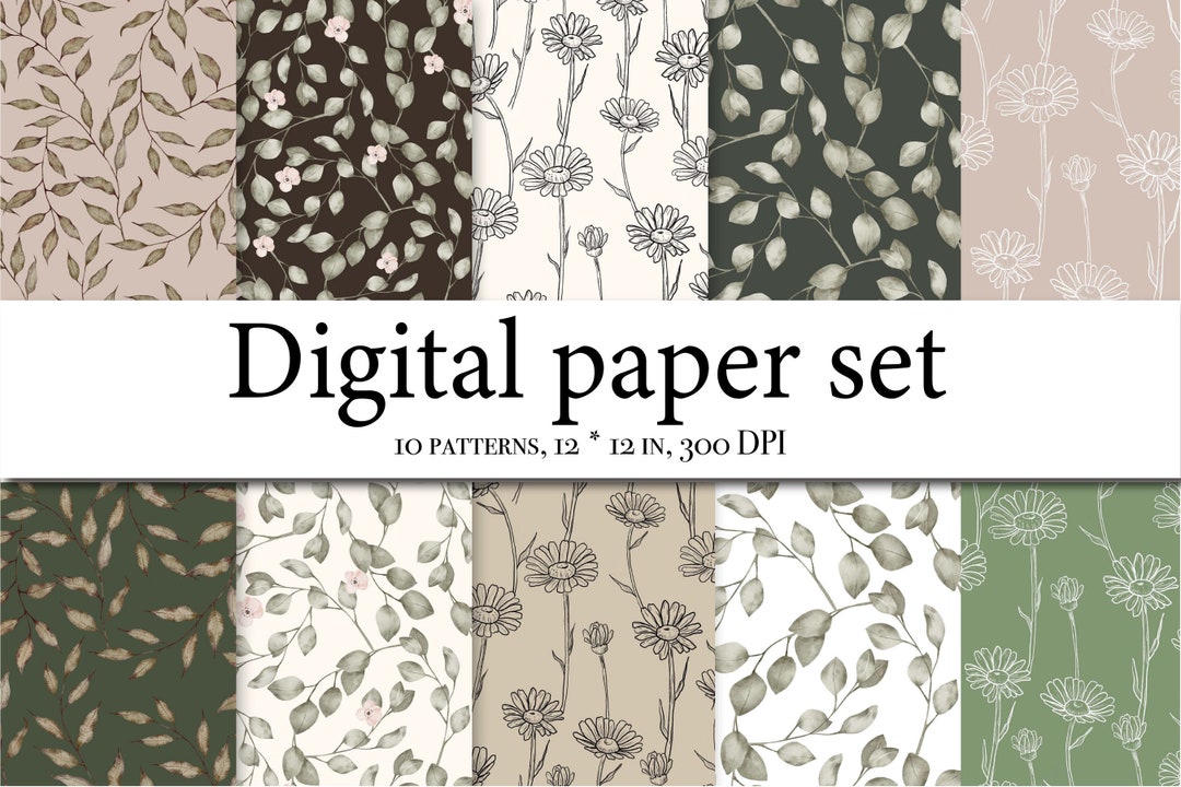 Pattern Clipart Gentle Leaf Digital Paper - Watercolor Scrapbook Papers ...