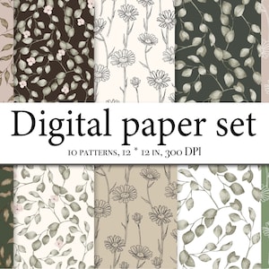 Patroon clipart Gentle Leaf digitaal papier - aquarel Scrapbookpapier - naadloze patronen - digitale achtergrond - afdrukbare papierset