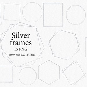 Silberrahmen Clipart - Geometrische Silberrahmen - Hochzeitseinladungen - Silberrahmen PNG - Metallic Solver Frames - Einladungsvorlage 008